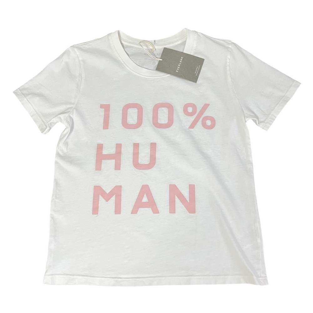 Everlane 100% Human Graphic Tee NWT Size XXS White Pink Short Sleeve